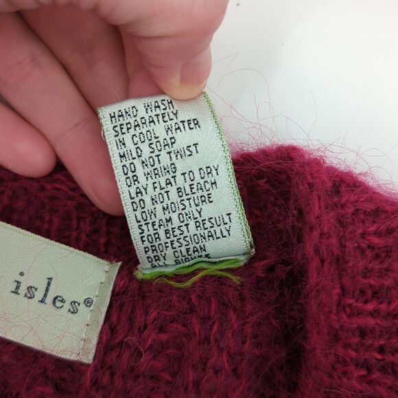 Northern Isles Vintage Mohair Blend Deep V-Neck Cable Knit Pullover Sweater SZ L - Picture 4 of 7